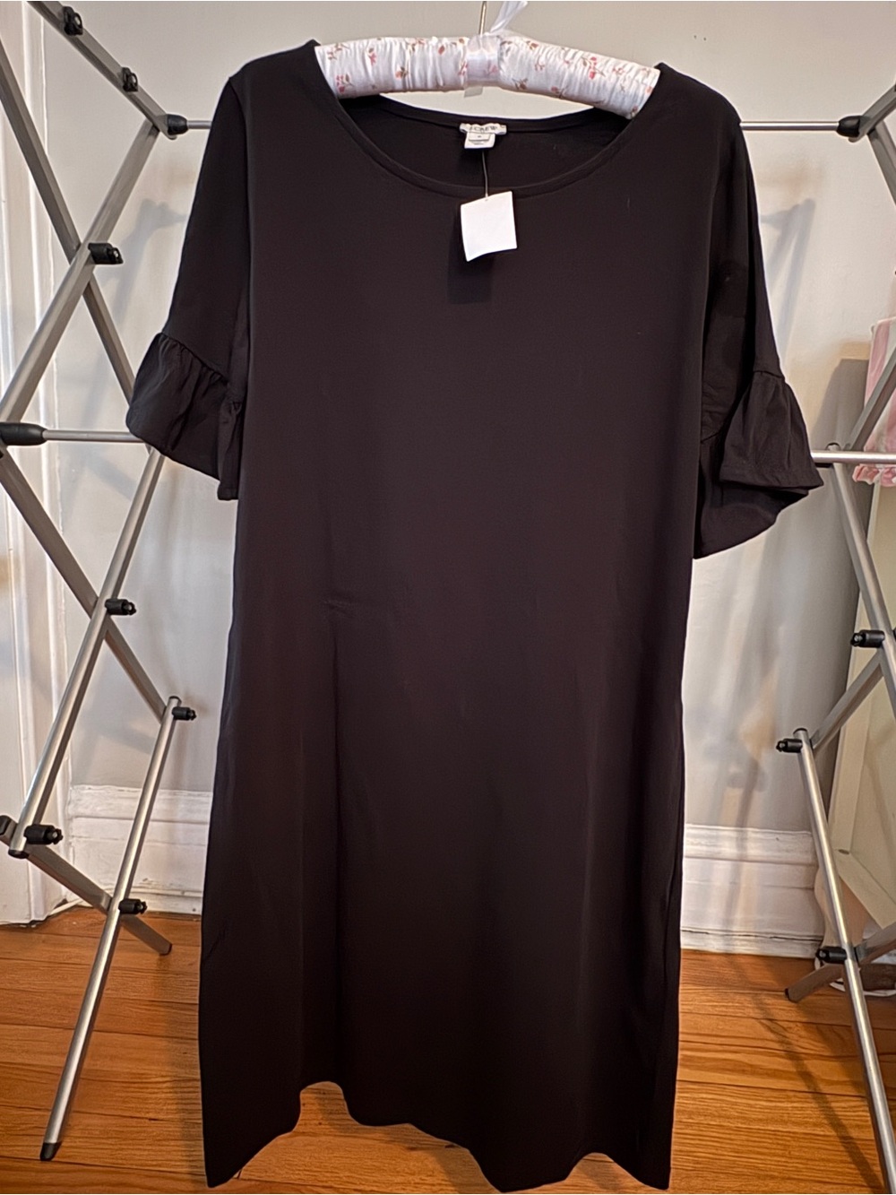J. Crew Black Knee-length Dress with Ruffle Sleeves